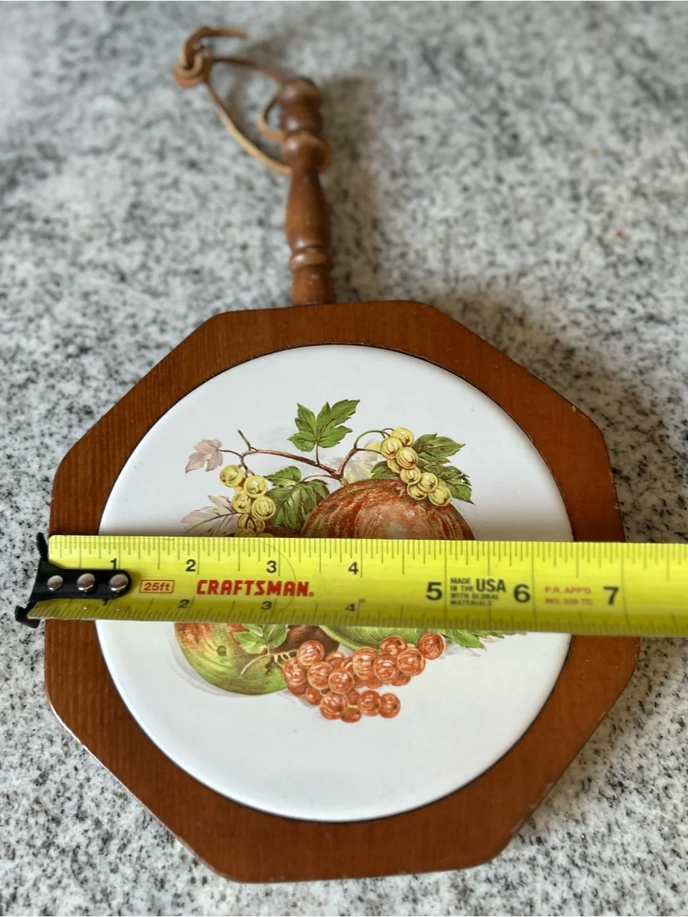 Vintage Wooden Fruit and Veggie Trivet with Design of Apples + Grapes